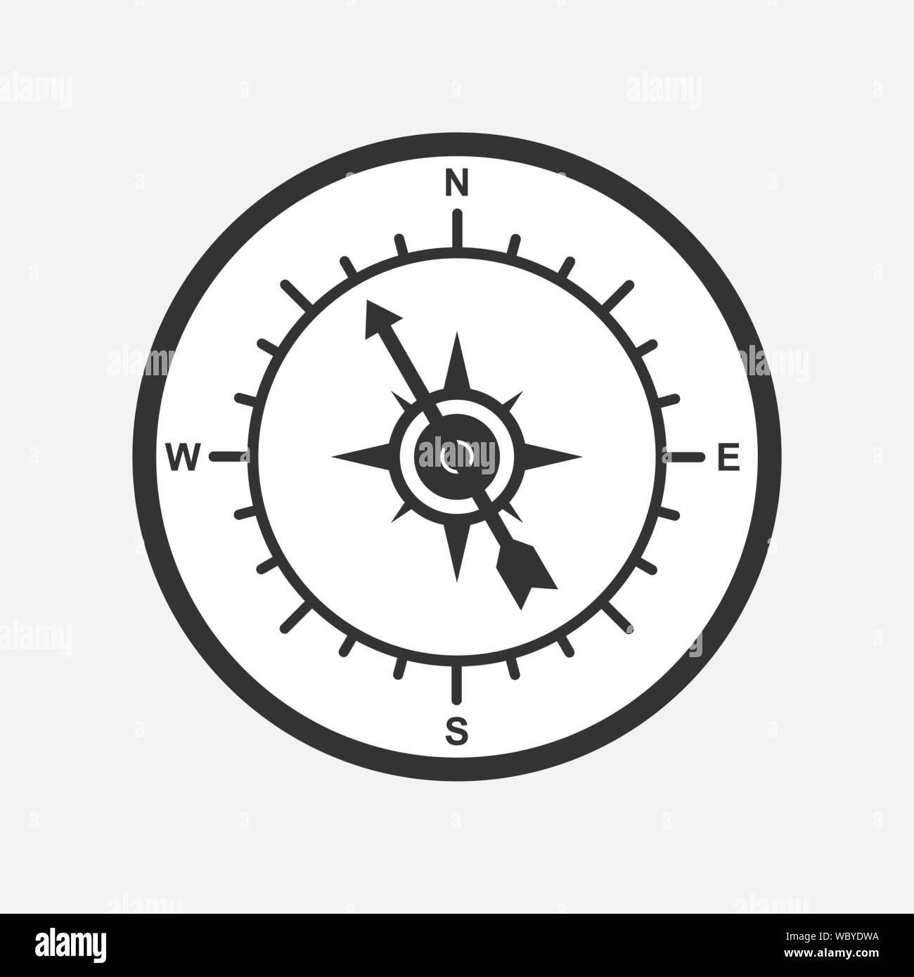 compass with an arrow and symbols of the world, simple flat design