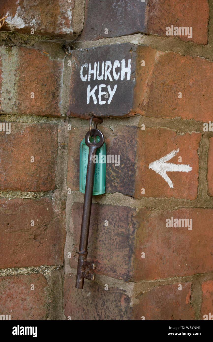 Church key hanging up  Church of St John the Baptist Strensham Worcestershire UK. HOMER SYKES Stock Photo