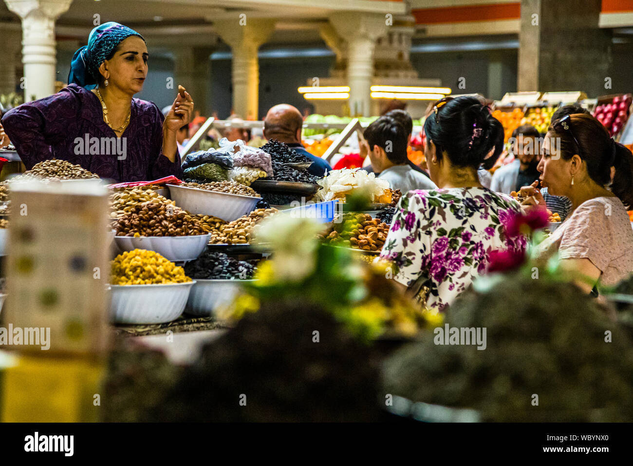 Inside Main Market Hall in Dushanbe, Capital City of Tajikistan Stock Photo