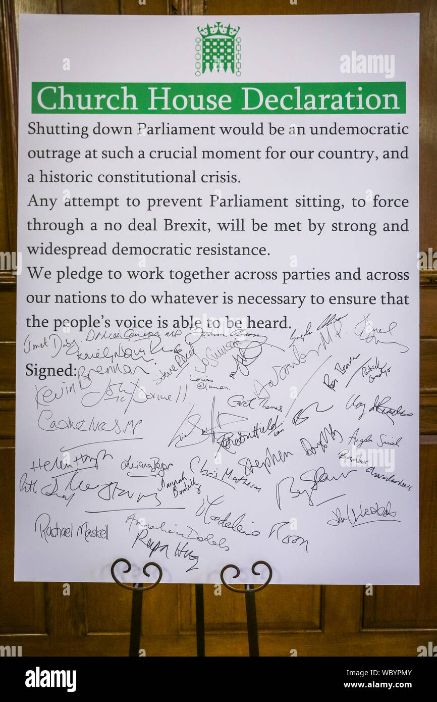 London Uk 27th Aug 2019 The Declaration Cross Party Mps And