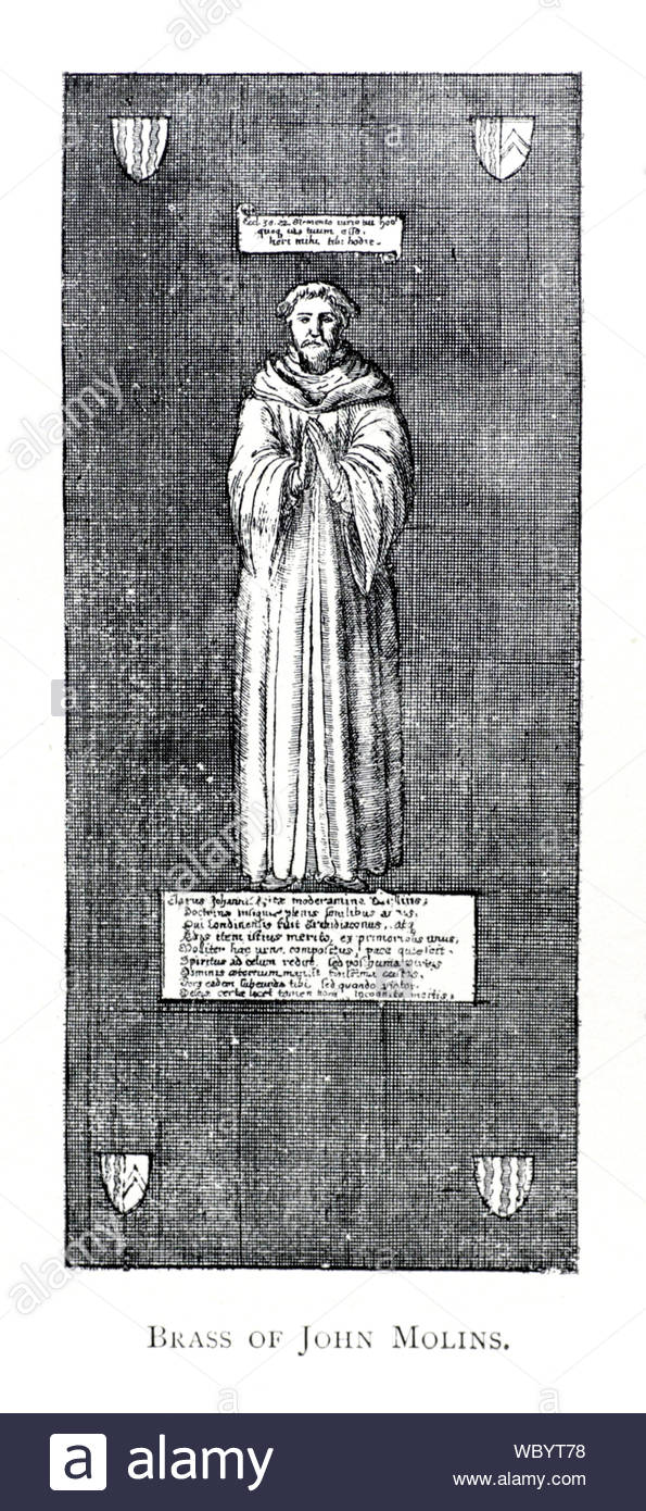 Brass of John Molins, from Original Old St Pauls, etching by Bohemian etcher Wenceslaus Hollar from 1600s Stock Photo