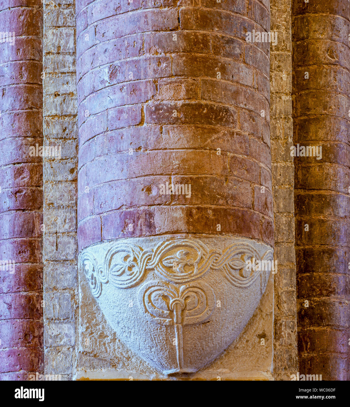 Italy Marche Fiastra Abbey - Detail of capital Stock Photo