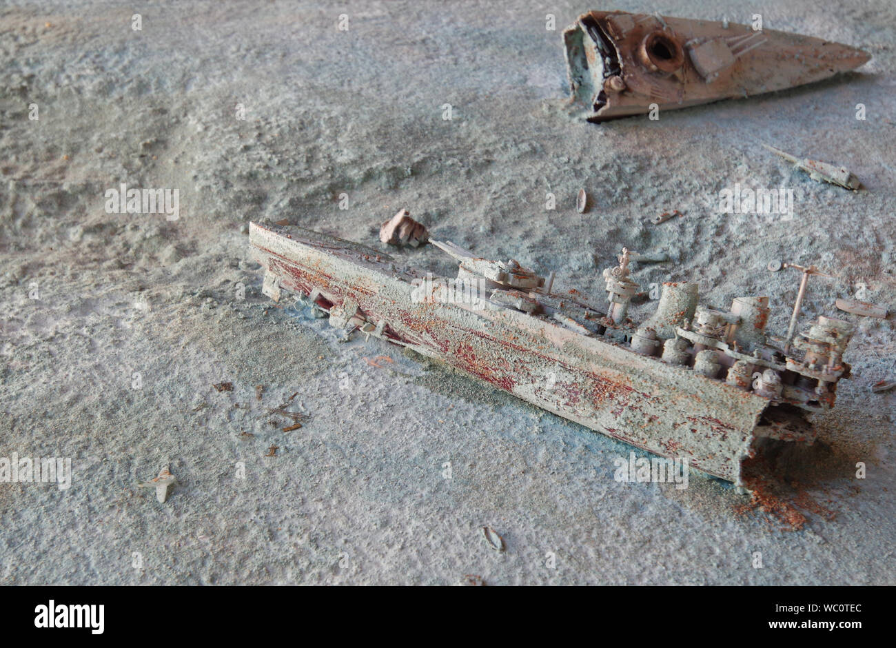 Porto Torres, Sardinia, Italy. Museo del mare (Sea Museum). Plastic reconstruction of the wreck of the Italian battleship Rome sinked  on September 9. Stock Photo