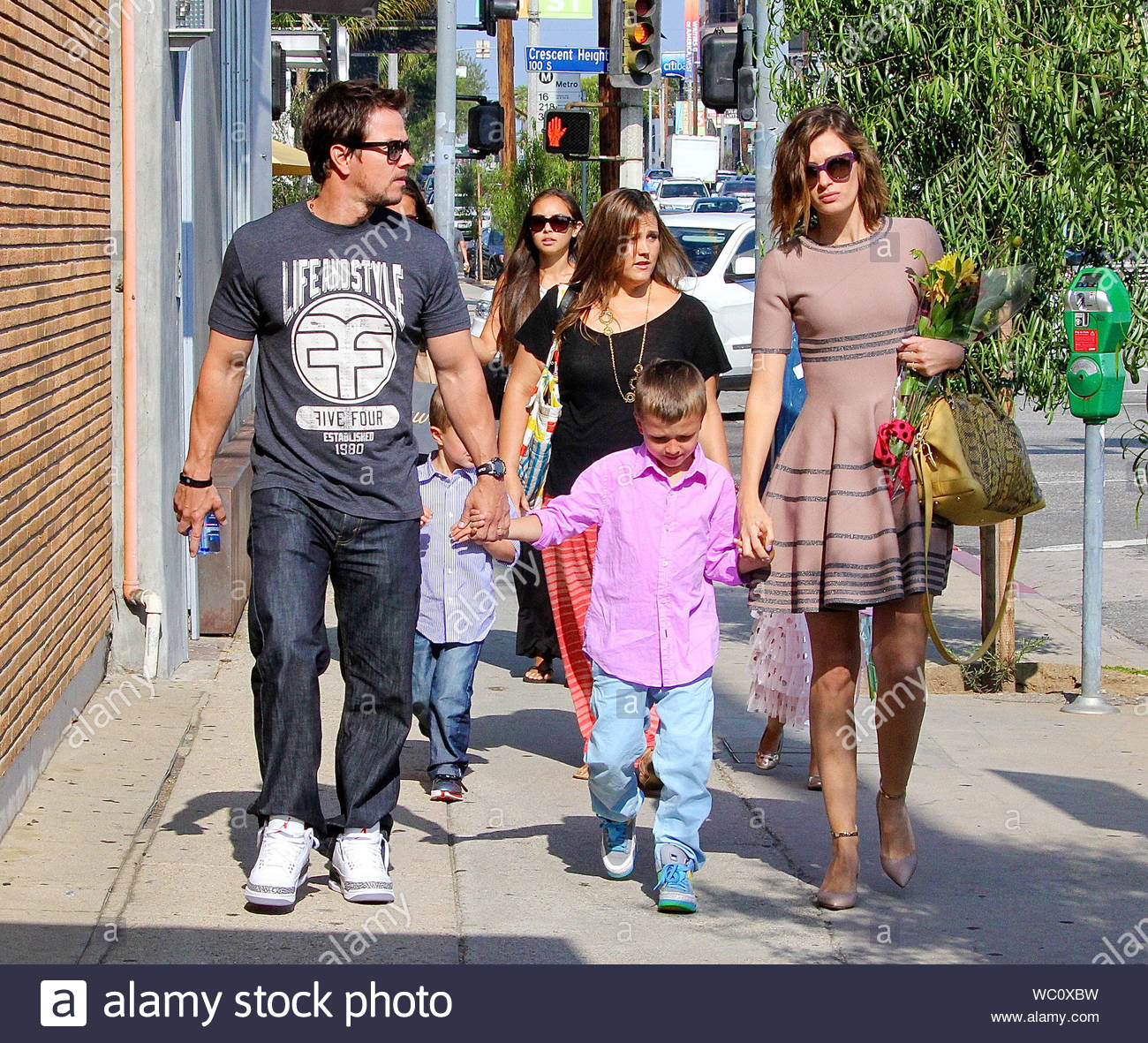 West Hollywood Ca Actor Mark Wahlberg His Beautiful Wife Former Fashion Model Rhea Durham Along With Their Kids Stopped To Pick Up Fresh Flowers Before Heading To A Birtday Party In