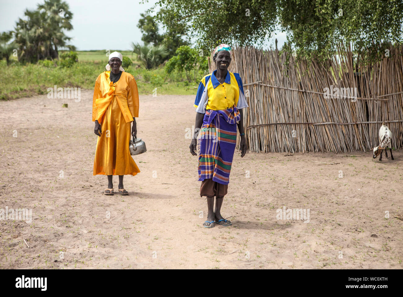 PANWELL, SOUTH SUDAN-NOVEMBER 2, 2013: Unidentified women in colorful dress  go about their business in a small village in South Sudan Stock Photo -  Alamy