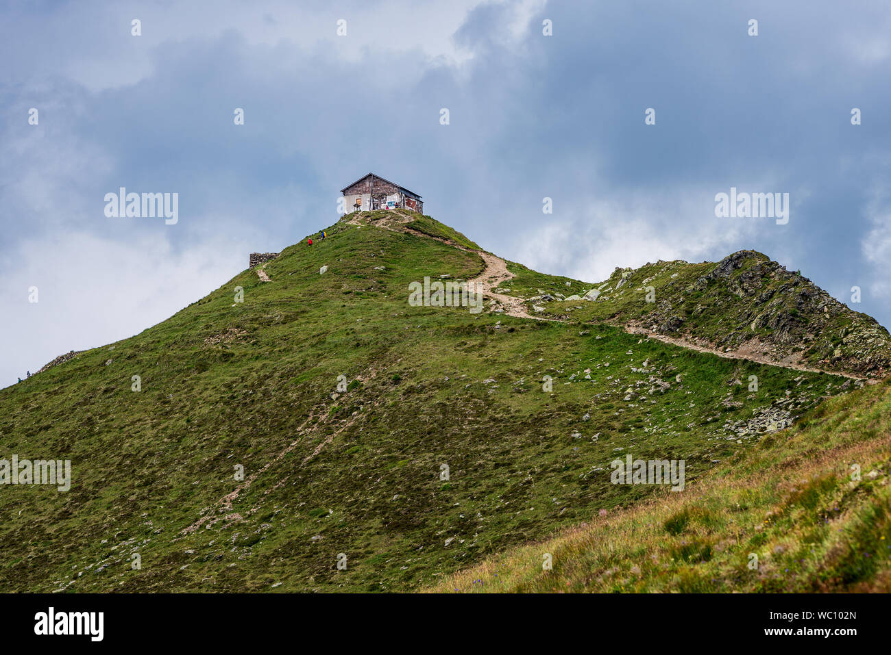 Old refuge in South Tyrol, Helm hut Stock Photo