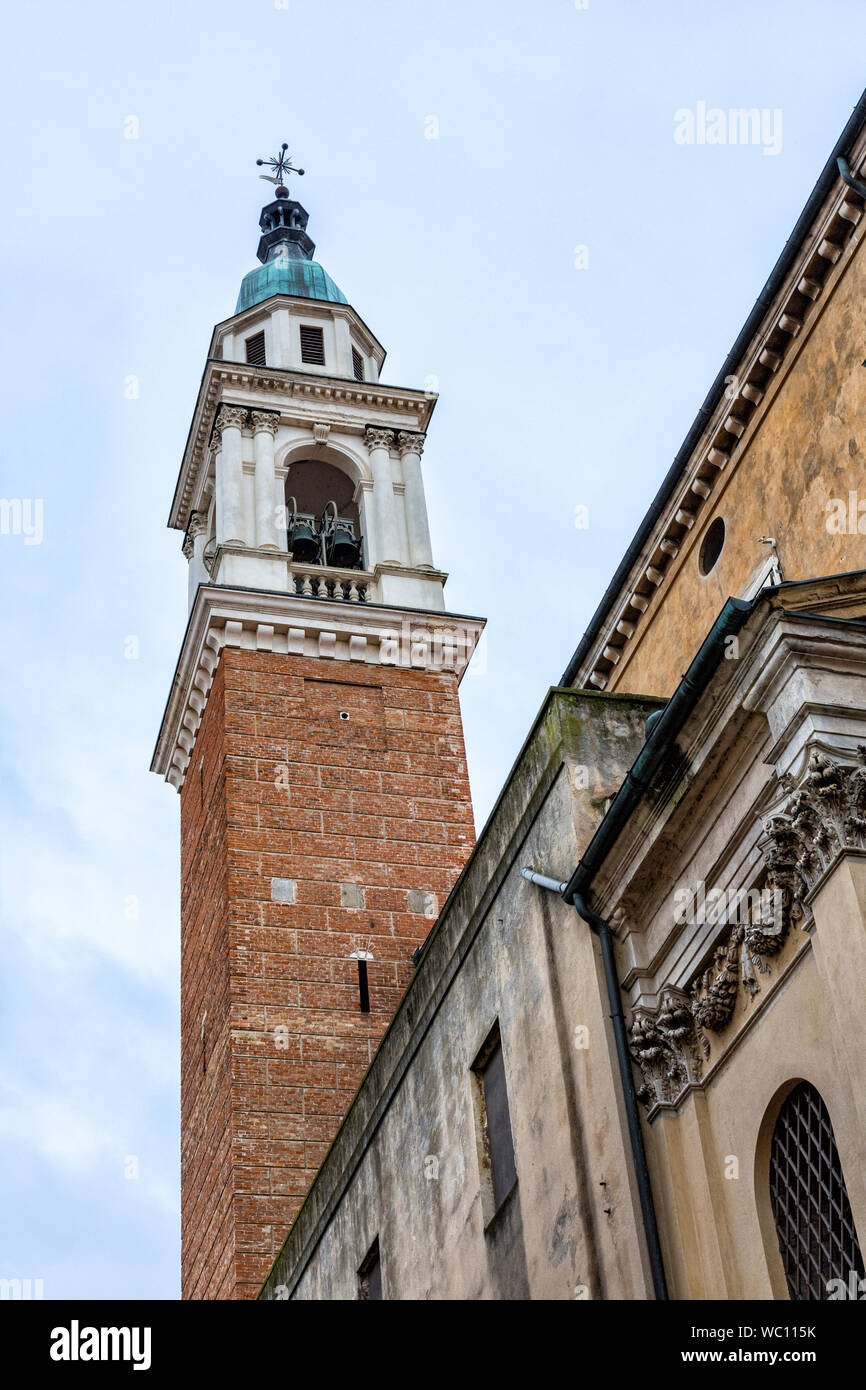 The campanile (bell tower) of the church of San Marcello in San Filippo Neri, from the Corso Andrea Palladio, Vicenza, Veneto, Italy Stock Photo