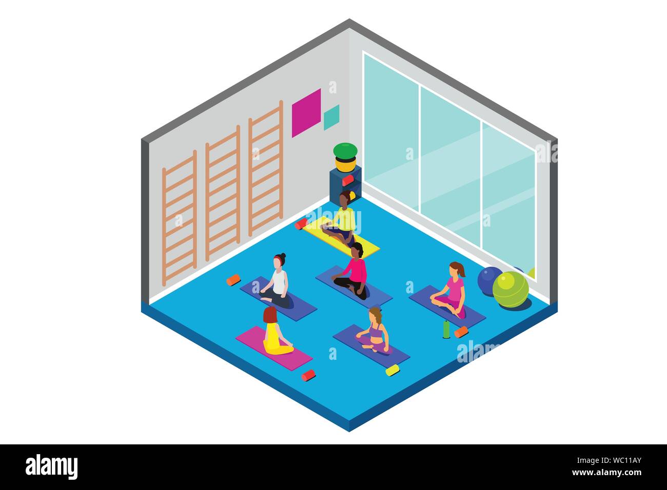 A Vector Illustration Of Isometric Yoga Class Stock Vector Image And Art Alamy 