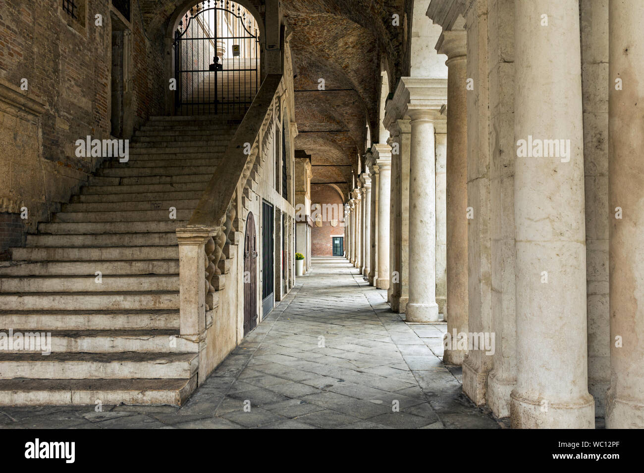 Staircase in the arcades of the Basilica Palladiana, Vicenza, Veneto, Italy Stock Photo