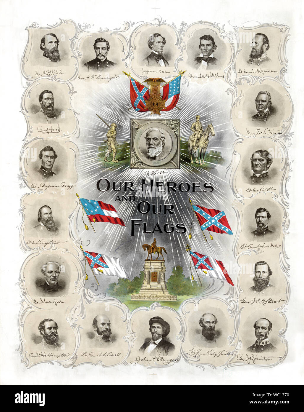 Our Heroes and our Flags, Confederate Memorial Print Published 30 years after the end of the American Civil War, Lithograph by G.H. Buek & Co., 1895 Stock Photo