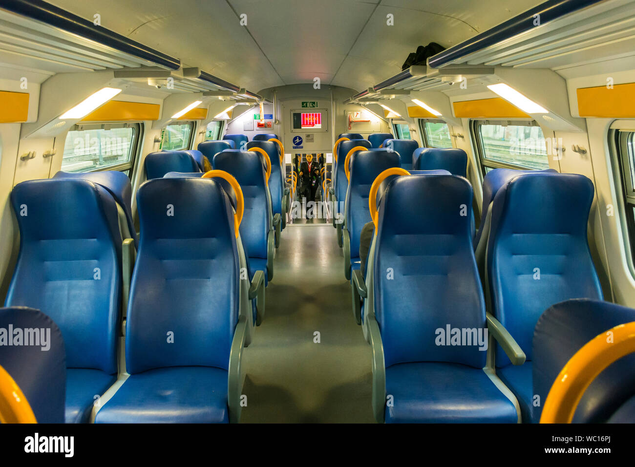 On the upper deck Inside a Trenitalia double decked railway coach, Italy Stock Photo