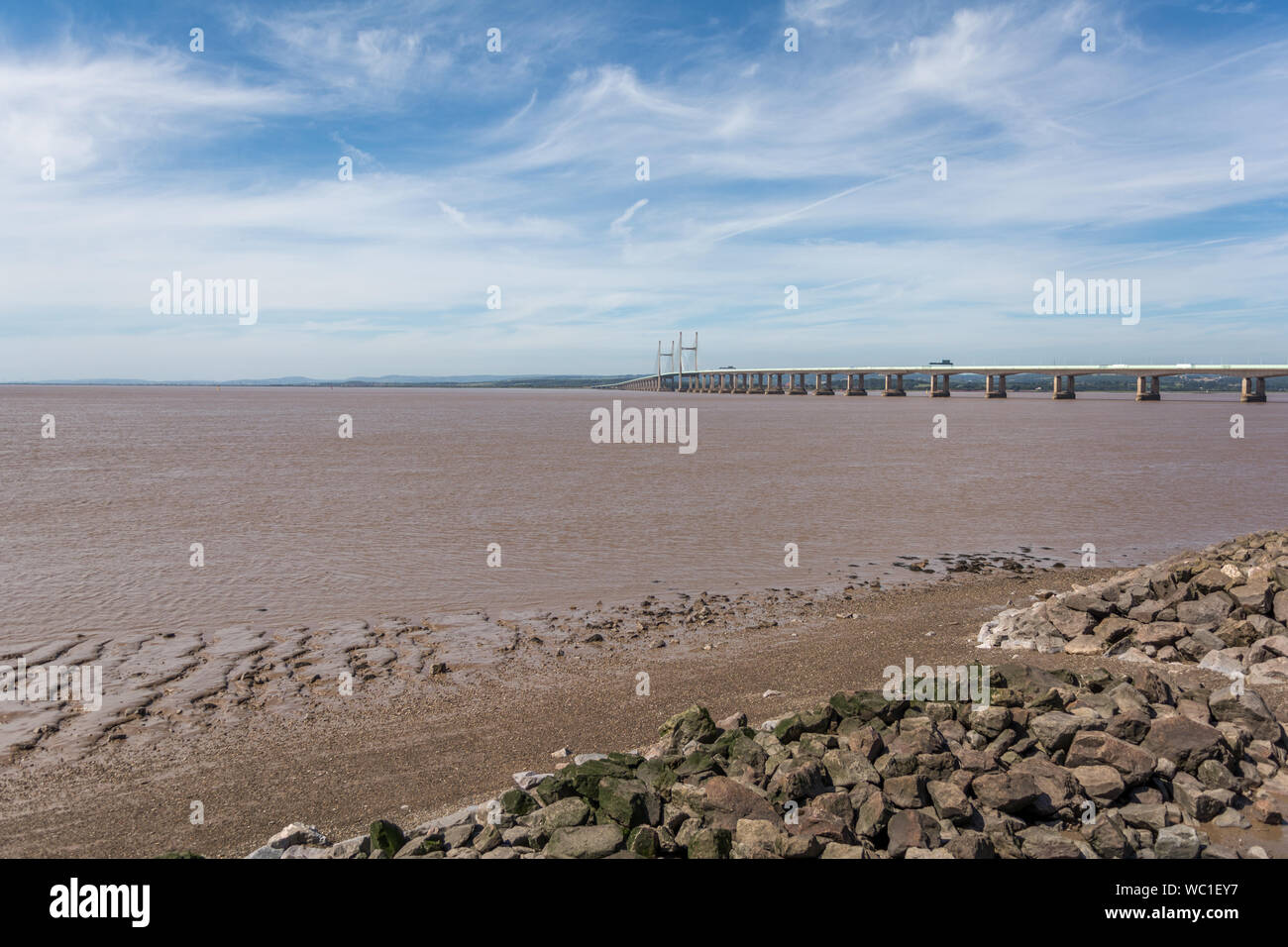 Second Severn Crossing Over River Against Sky Stock Photo