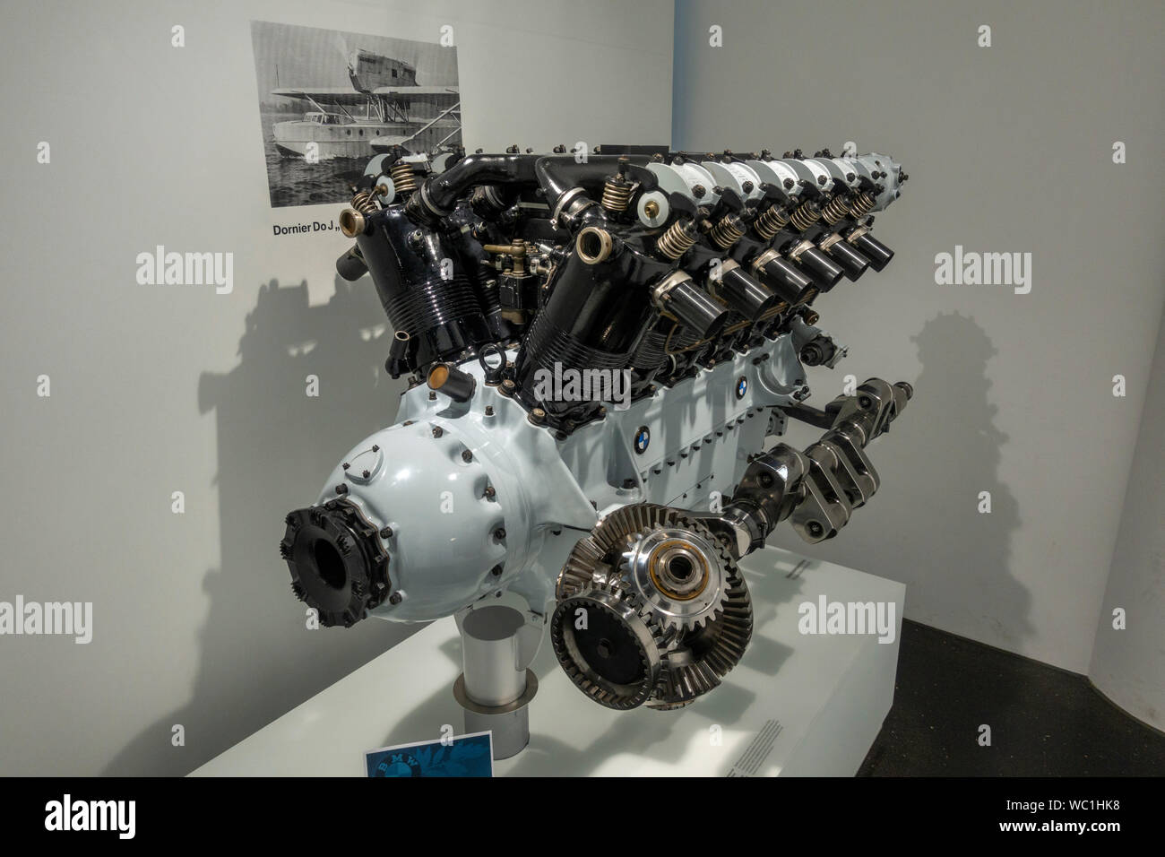 A BMW VI was a water-cooled V-12 aircraft engine built in Germany in the 1920son display in the BMW Museum, Munich, Bavaria, Germany. Stock Photo