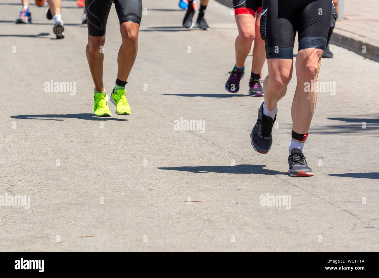 Marathon Running Race People Feet On City Road Stock Photo Alamy
