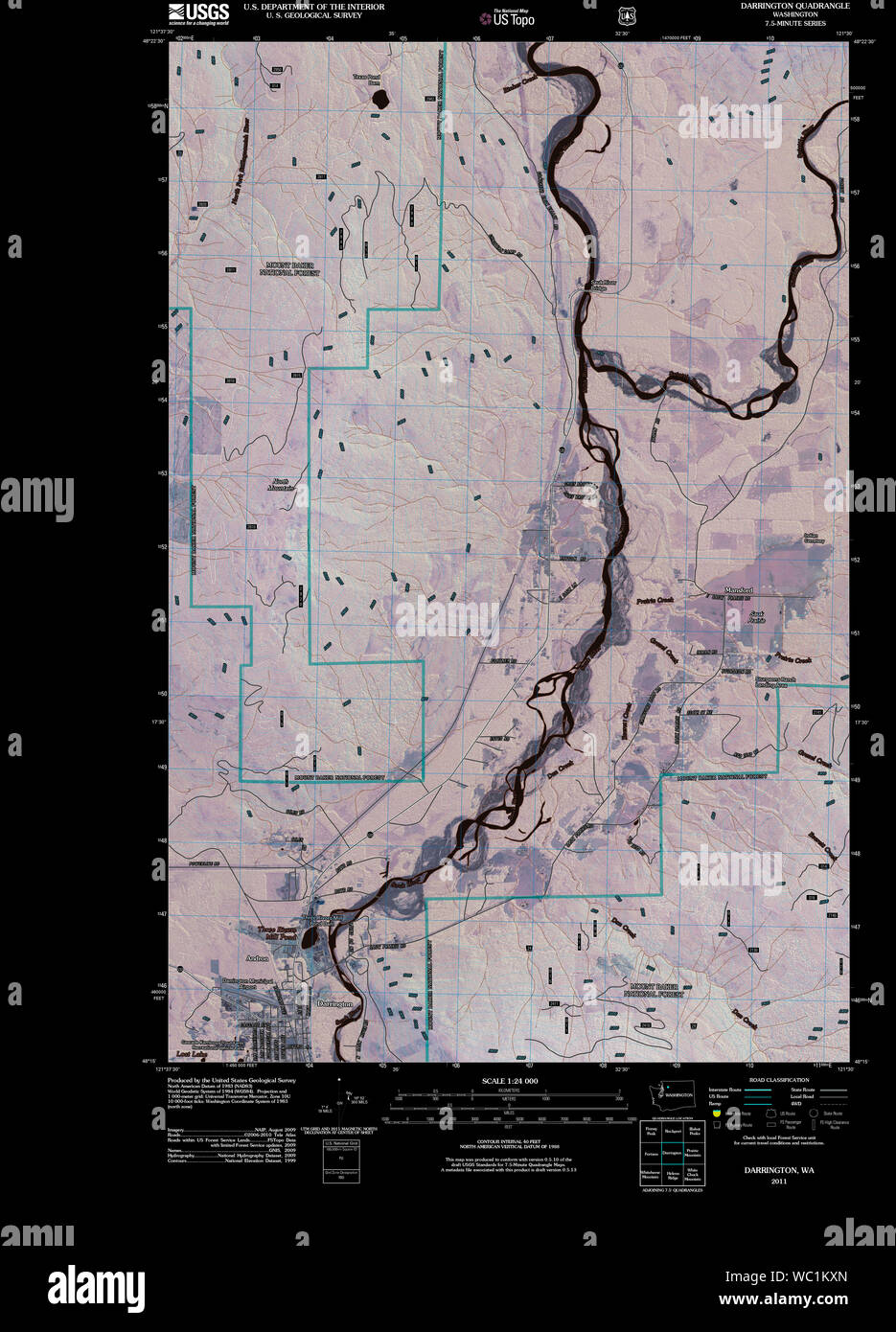 USGS Topo Map Washington State WA Darrington 20110425 TM Inverted