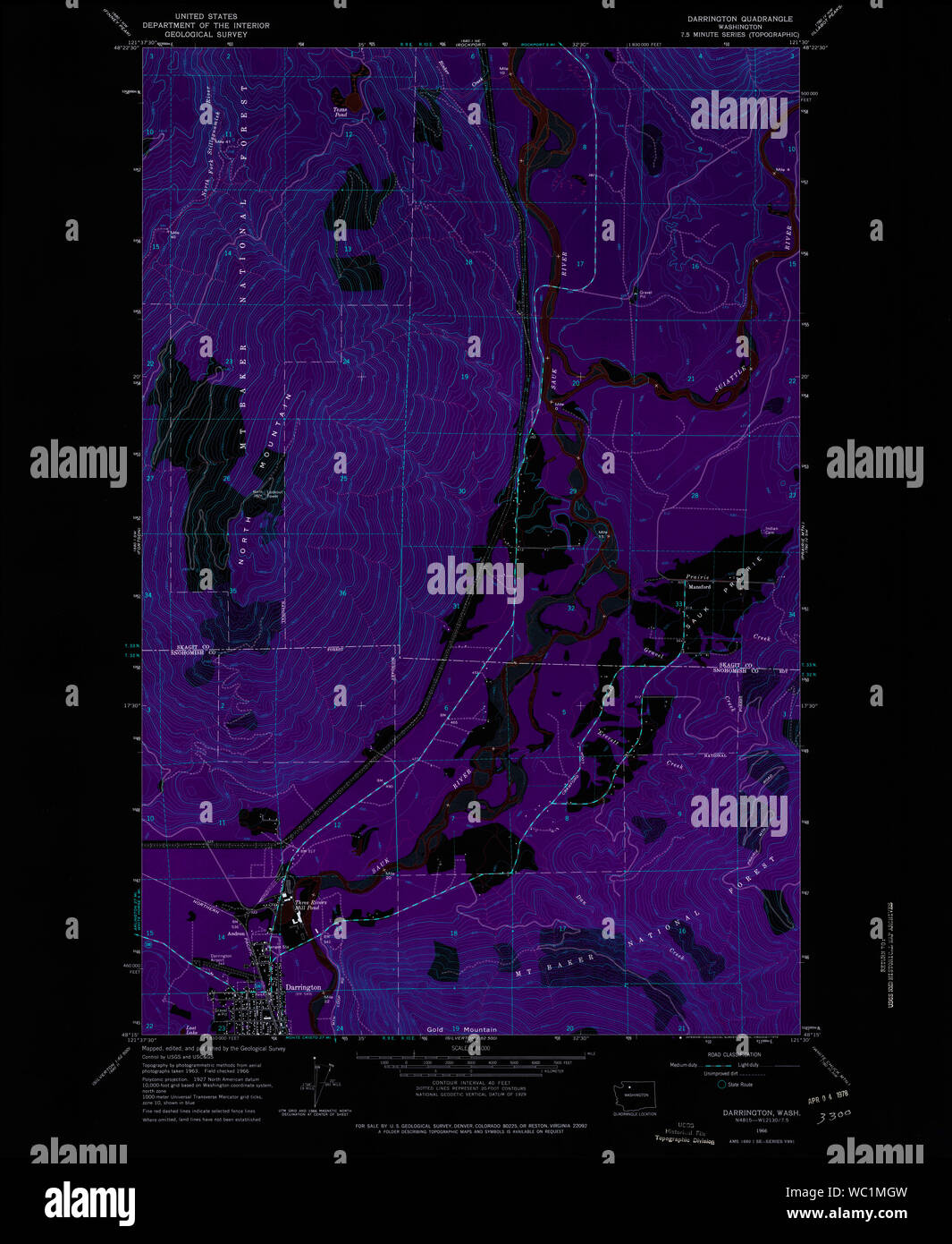 USGS Topo Map Washington State WA Darrington 240779 1966 24000 Inverted