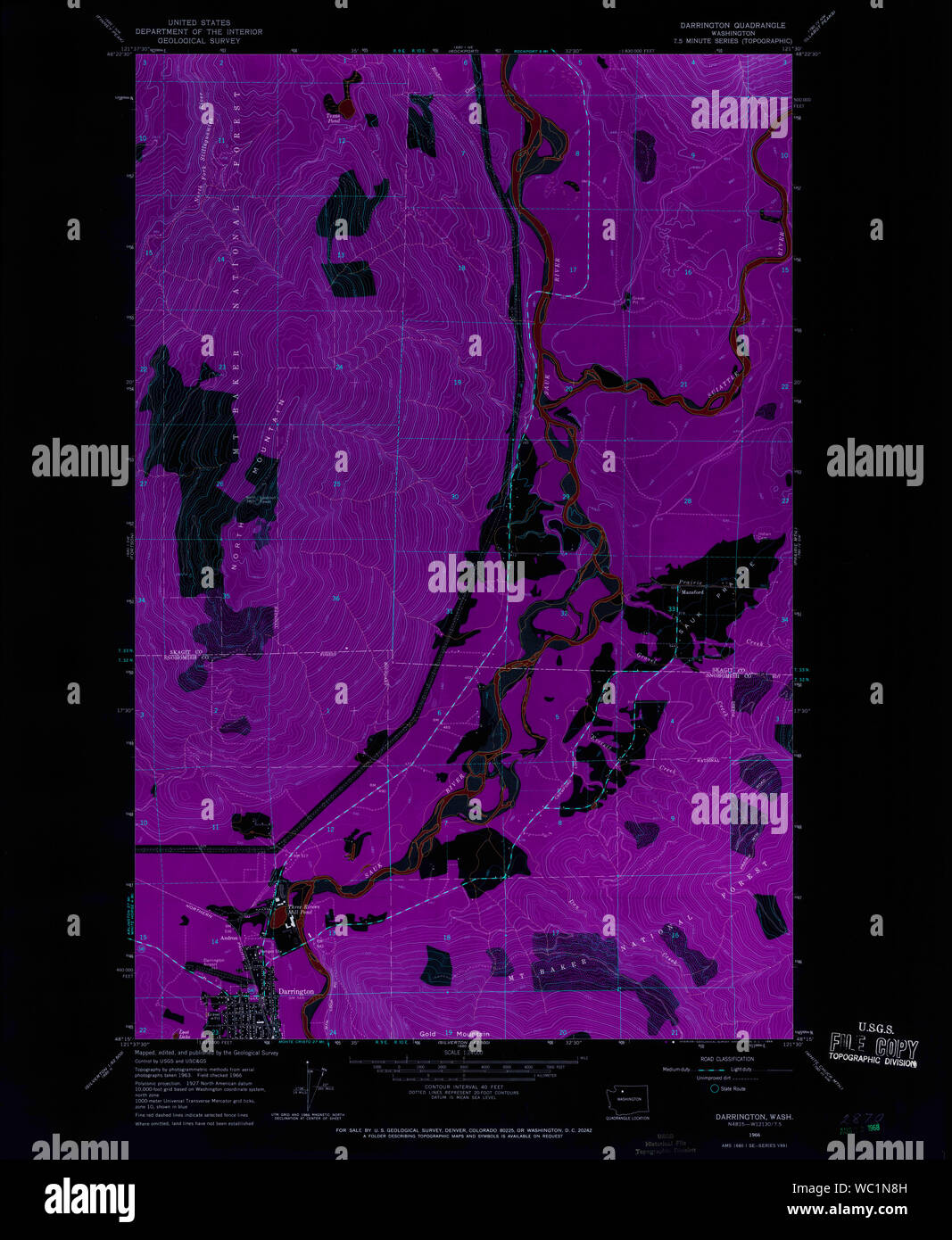 USGS Topo Map Washington State WA Darrington 240780 1966 24000 Inverted
