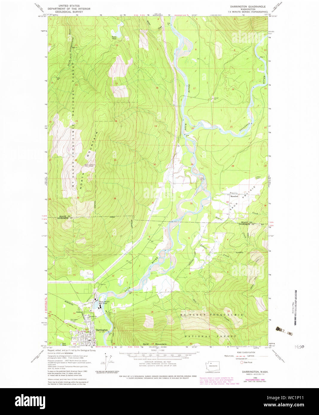 USGS Topo Map Washington State WA Darrington 240781 1966 24000