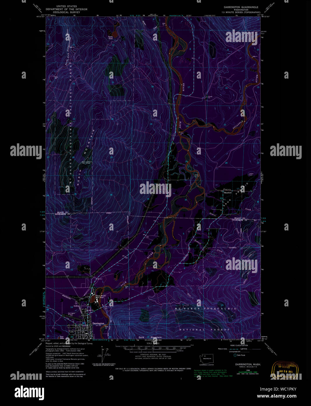 USGS Topo Map Washington State WA Darrington 240782 1966 24000 Inverted