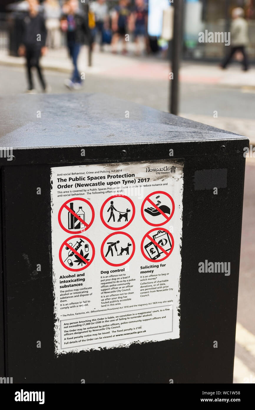 Public space protection order on a Newcastle upon Tyne street. Stock Photo