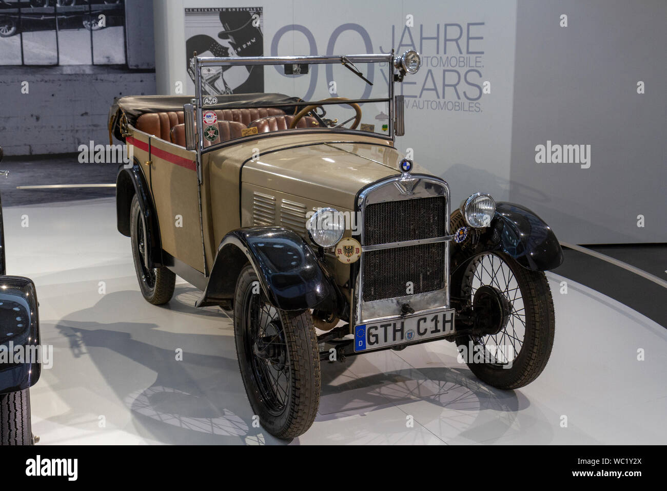 A BMW 3/15 PS DA 2 (1929), part of the 90 Years of BMW Automobiles display, BMW Museum, Munich, Bavaria, Germany. Stock Photo