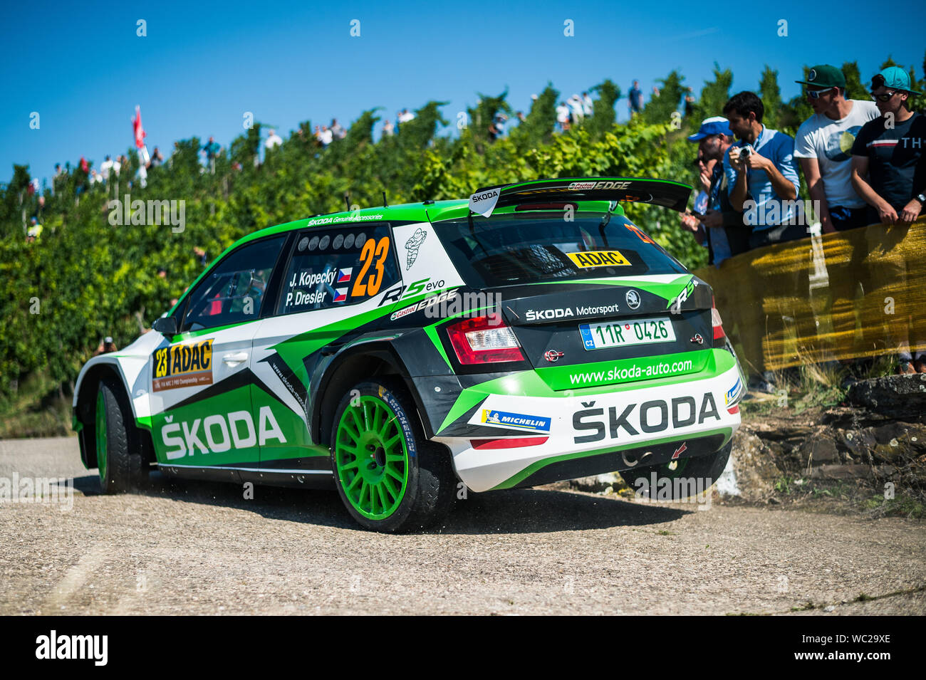 Kopecky Jan and Dresler Pavel with SKODA Fabia R5 evoat the SS3 Mittelmosel WRC ADAC Rallye Deutschland 2019. Stock Photo