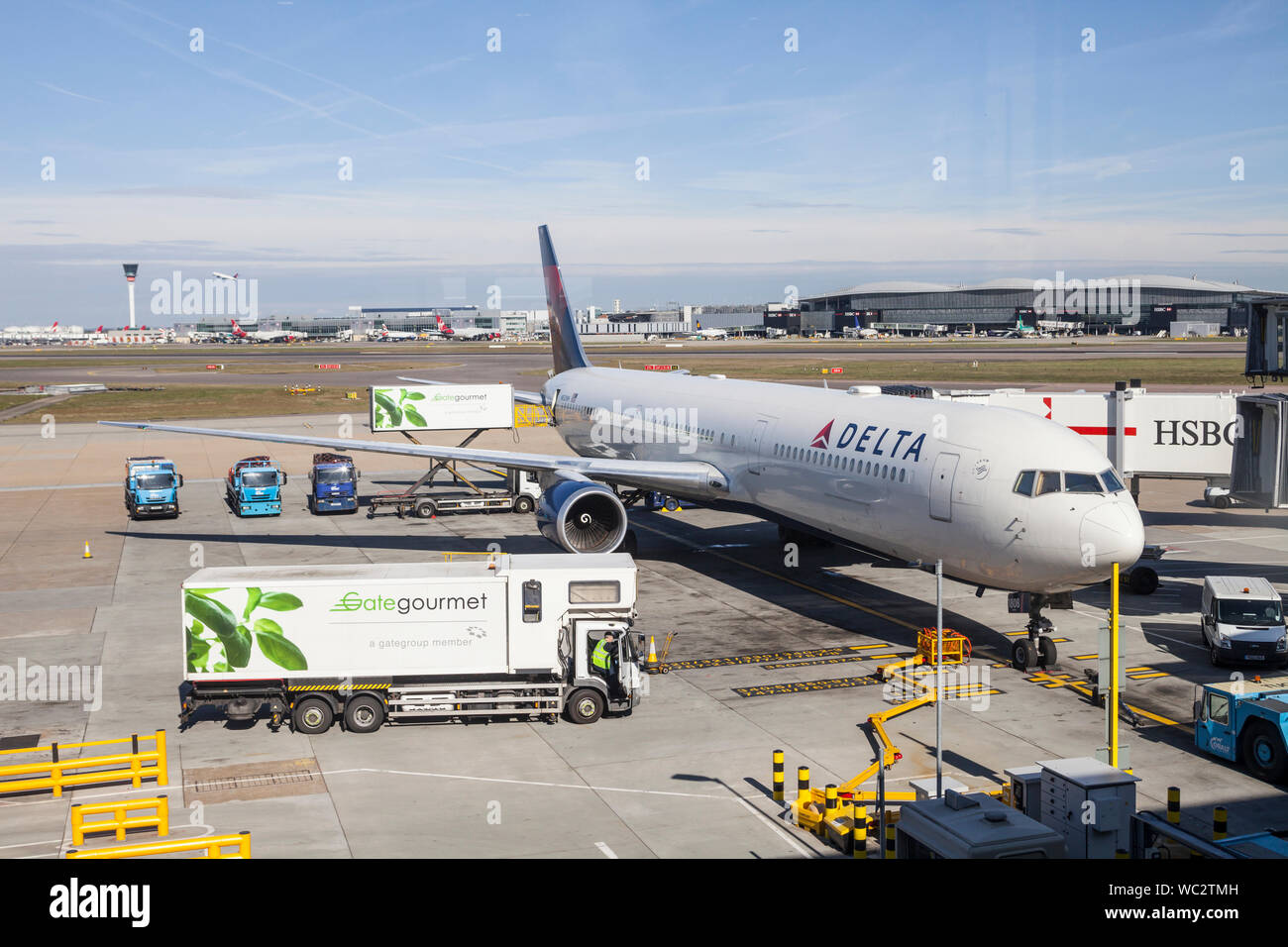 Delta Airlines commercial jet at Heathrow Airport, London Stock Photo