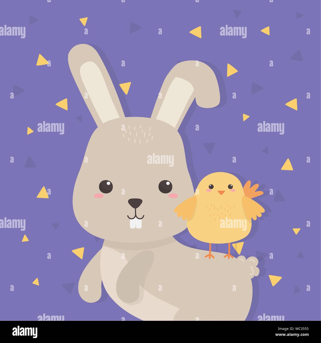 cute rabbit and chick animals farm characters vector illustration ...