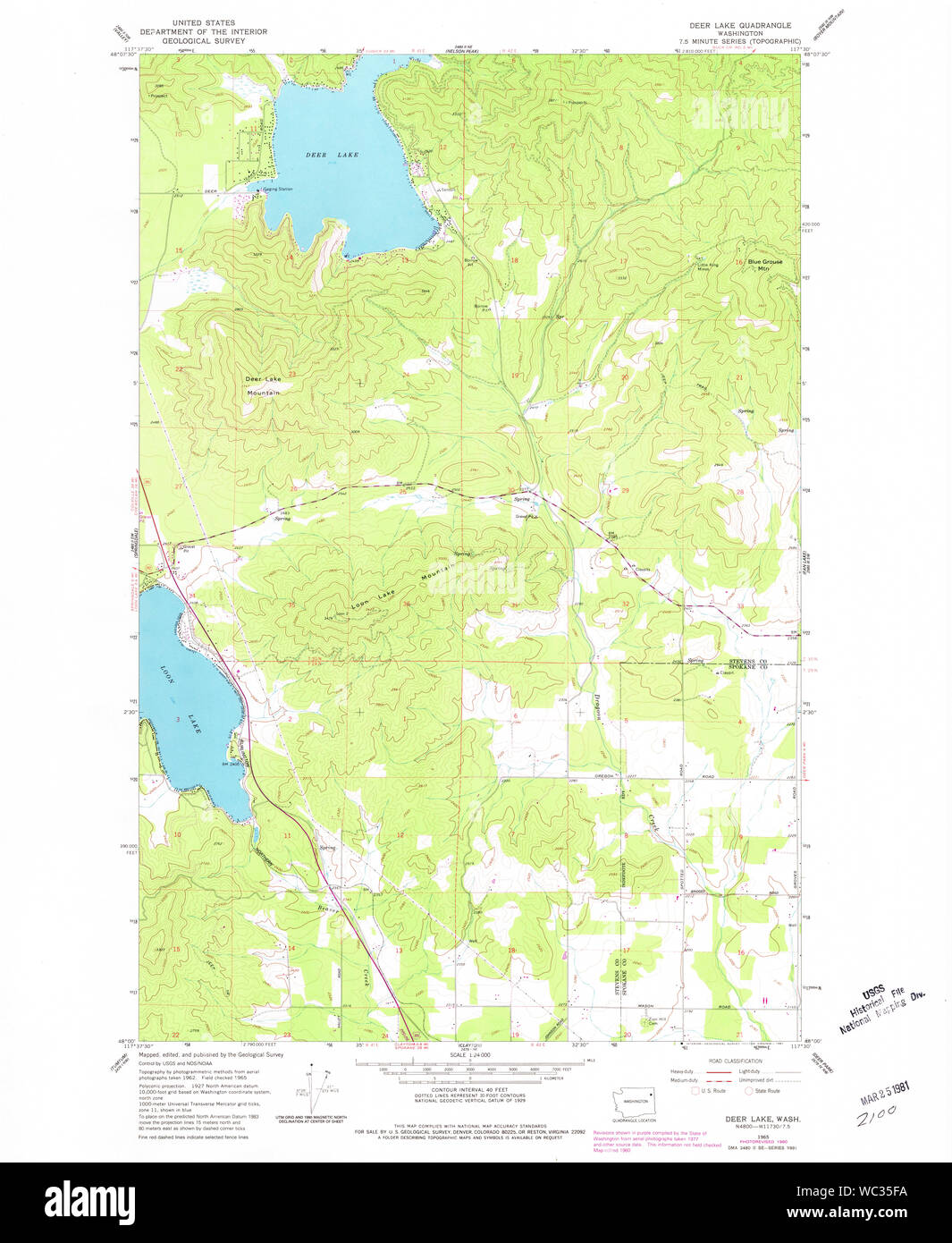 Usgs Topo Map Washington State Wa Deer Lake 240826 1965 24000