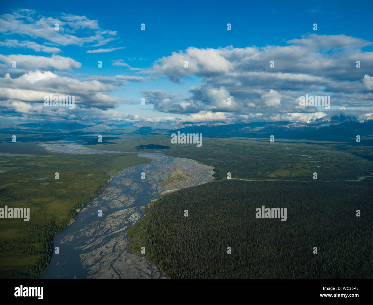 The incredible views of the Denali range in Denali National Park while flight seeing from a plane from Kantishna Alaska Stock Photo