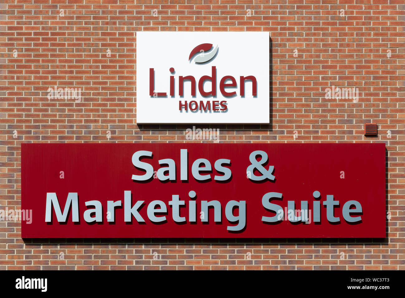 Signage indicating the sale of Linden Homes houses (part of Galliford