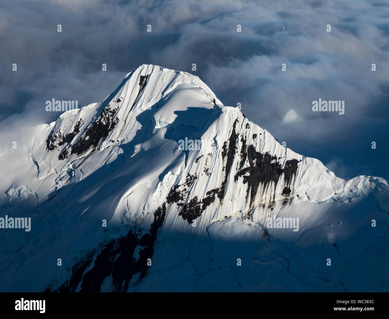 The incredible views of the Denali range in Denali National Park while flight seeing from a plane from Kantishna Alaska Stock Photo