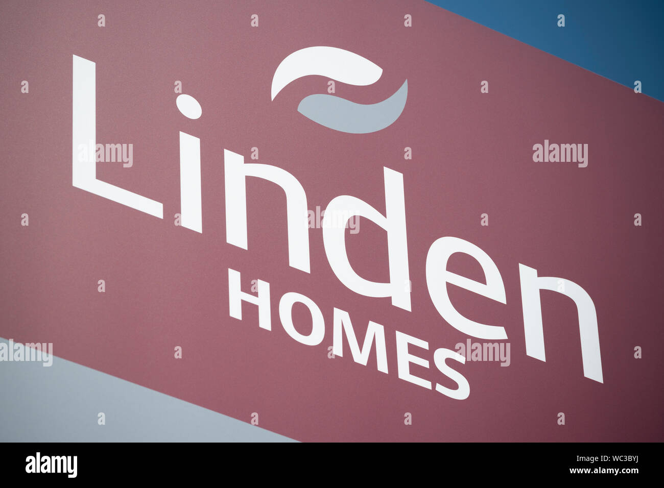 Signage indicating the sale of Linden Homes houses (part of Galliford