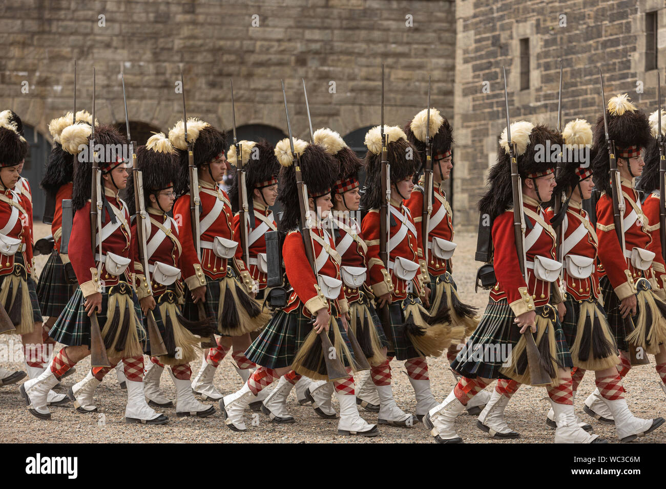 The 78th Highlanders leaves the Halifax Citadel for a Freedom of the City march into the street of Halifax, Nova Scotia, Friday August 23, 2019. Stock Photo