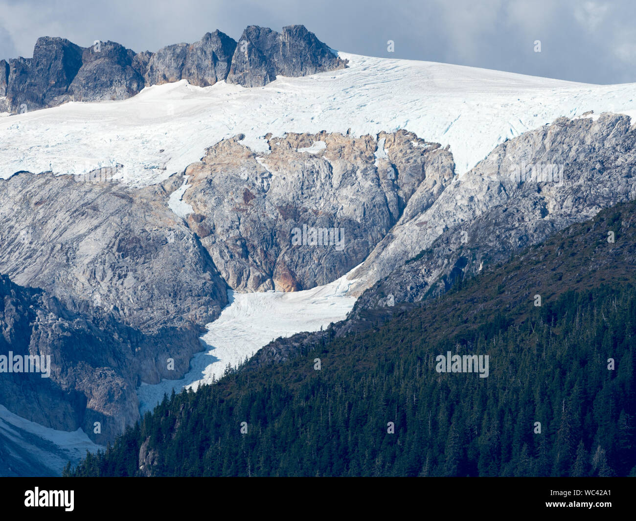 Hanging glacier in Southeast Alaska in drastic decline and thinning due to climate change and global warming Stock Photo