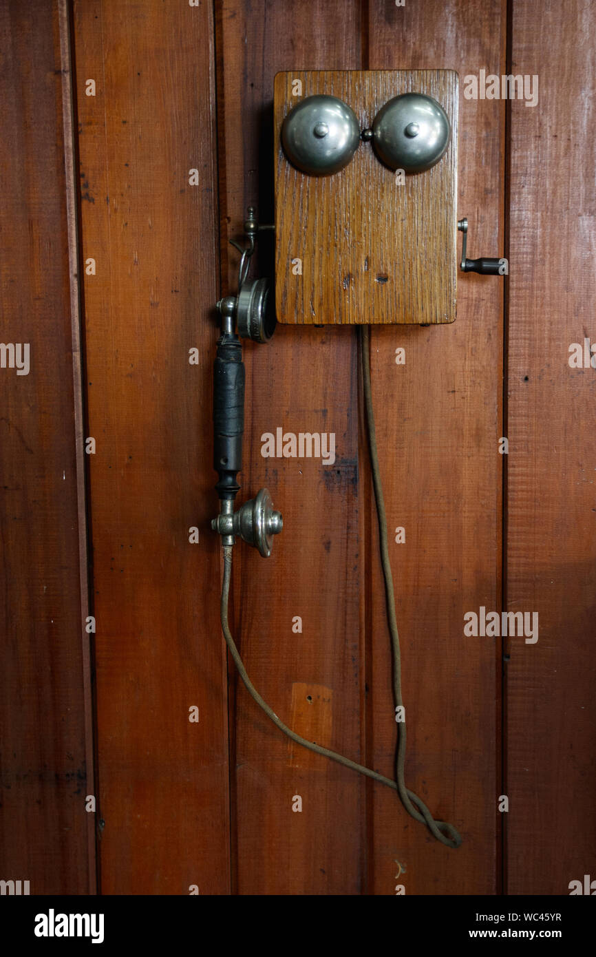Wood telephone wall hi-res stock photography and images - Alamy