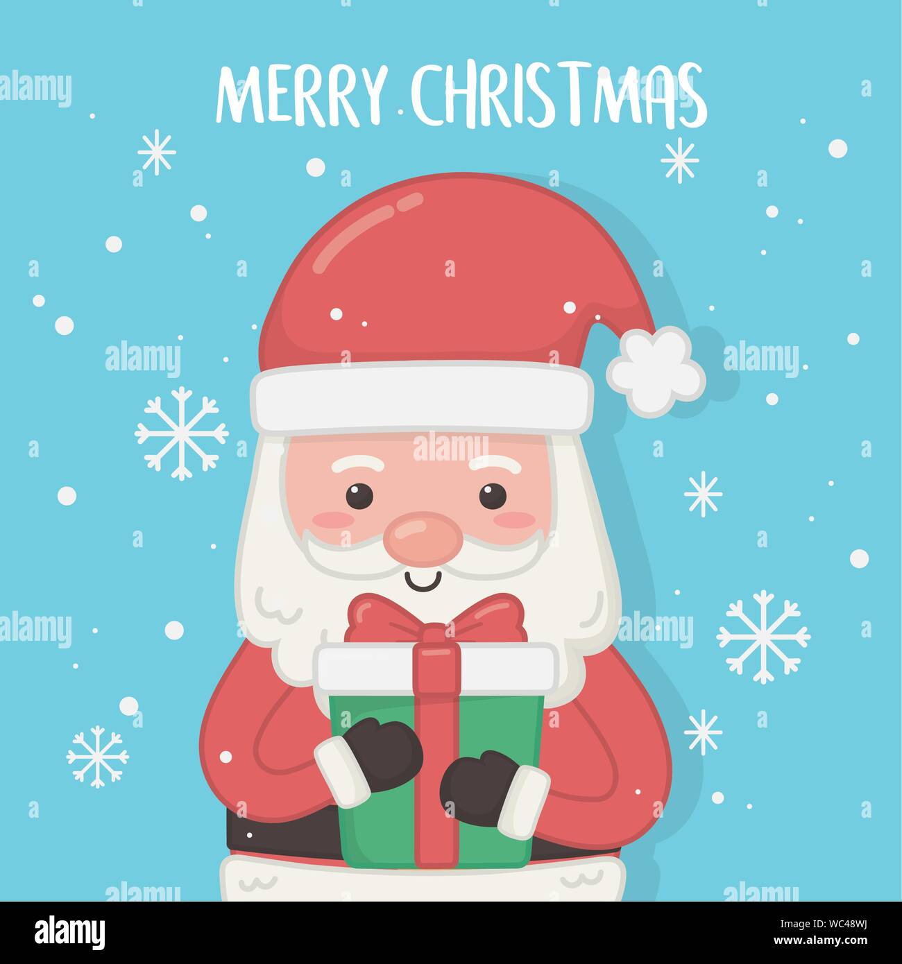 merry merry christmas card with santa claus and gift vector ...