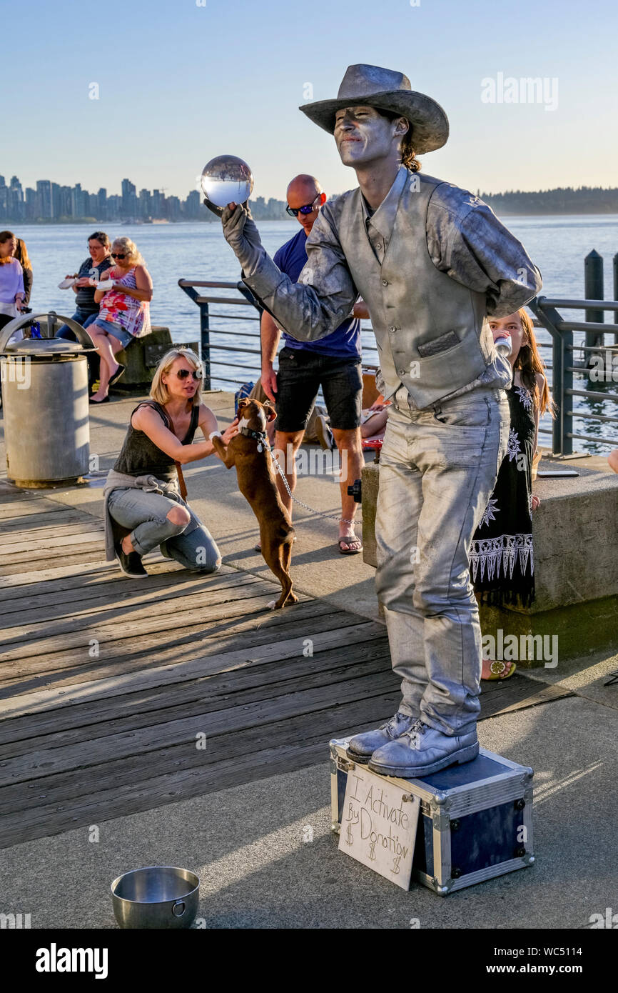 Mime, street performer, Lonsdale Quay, North Vancouver, British Columbia, Canada Stock Photo