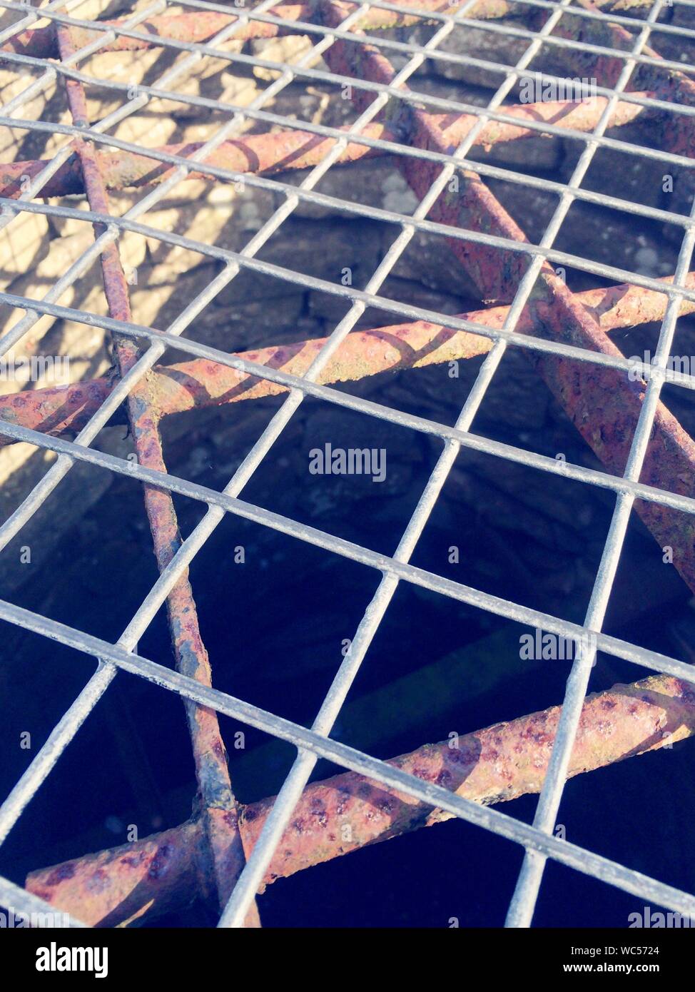 Well Covered With Metal Grate Stock Photo Alamy