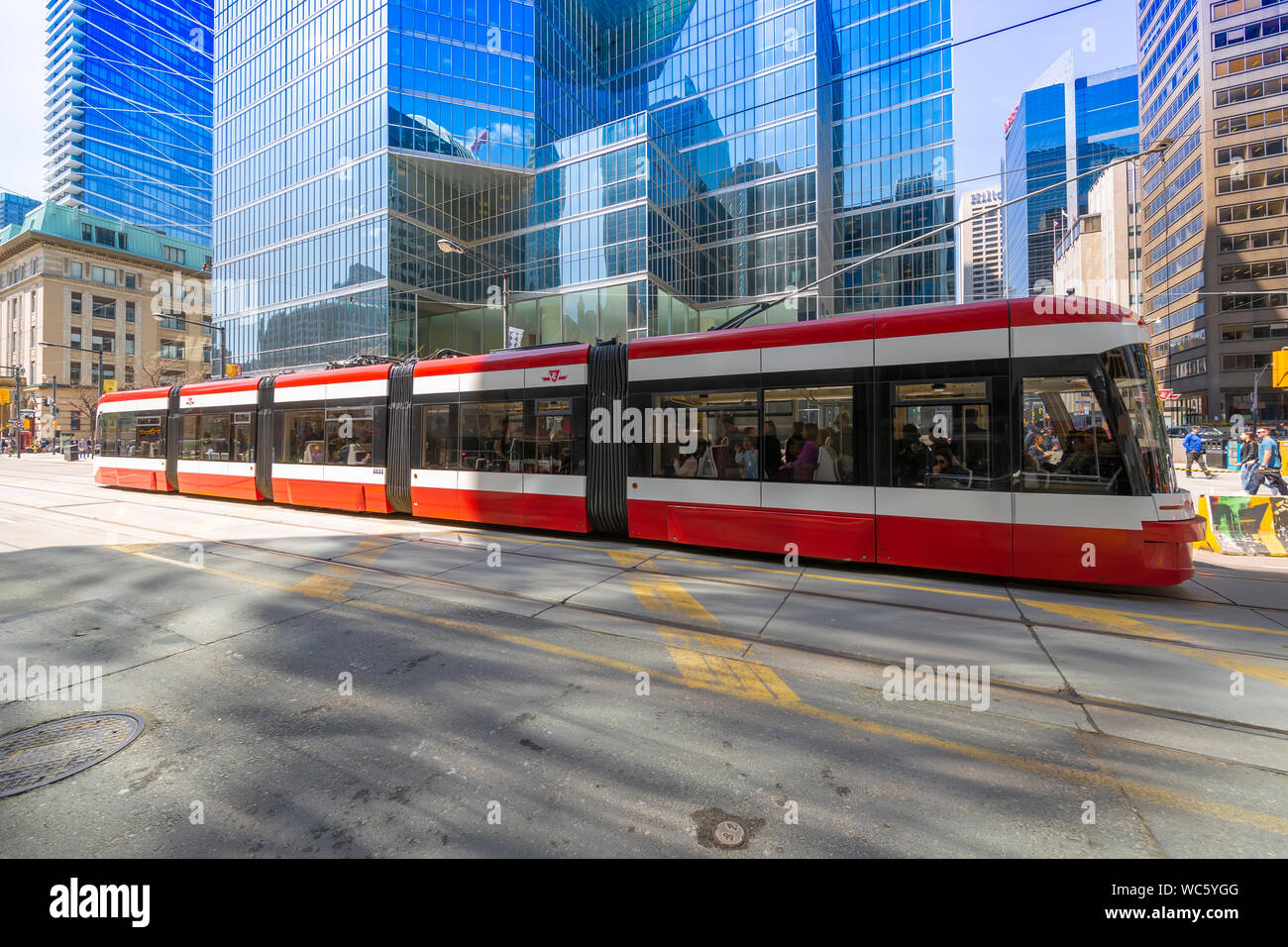 Toronto, Canada-March 7, 2019: Modernized street car in Toronto downtown Stock Photo