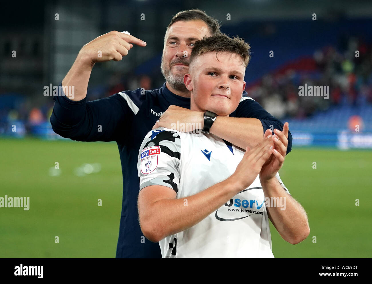 colchester united s noah chilvers celebrates his sides victory scoring their winning penalty during the carabao cup second round match at selhurst park london stock photo alamy