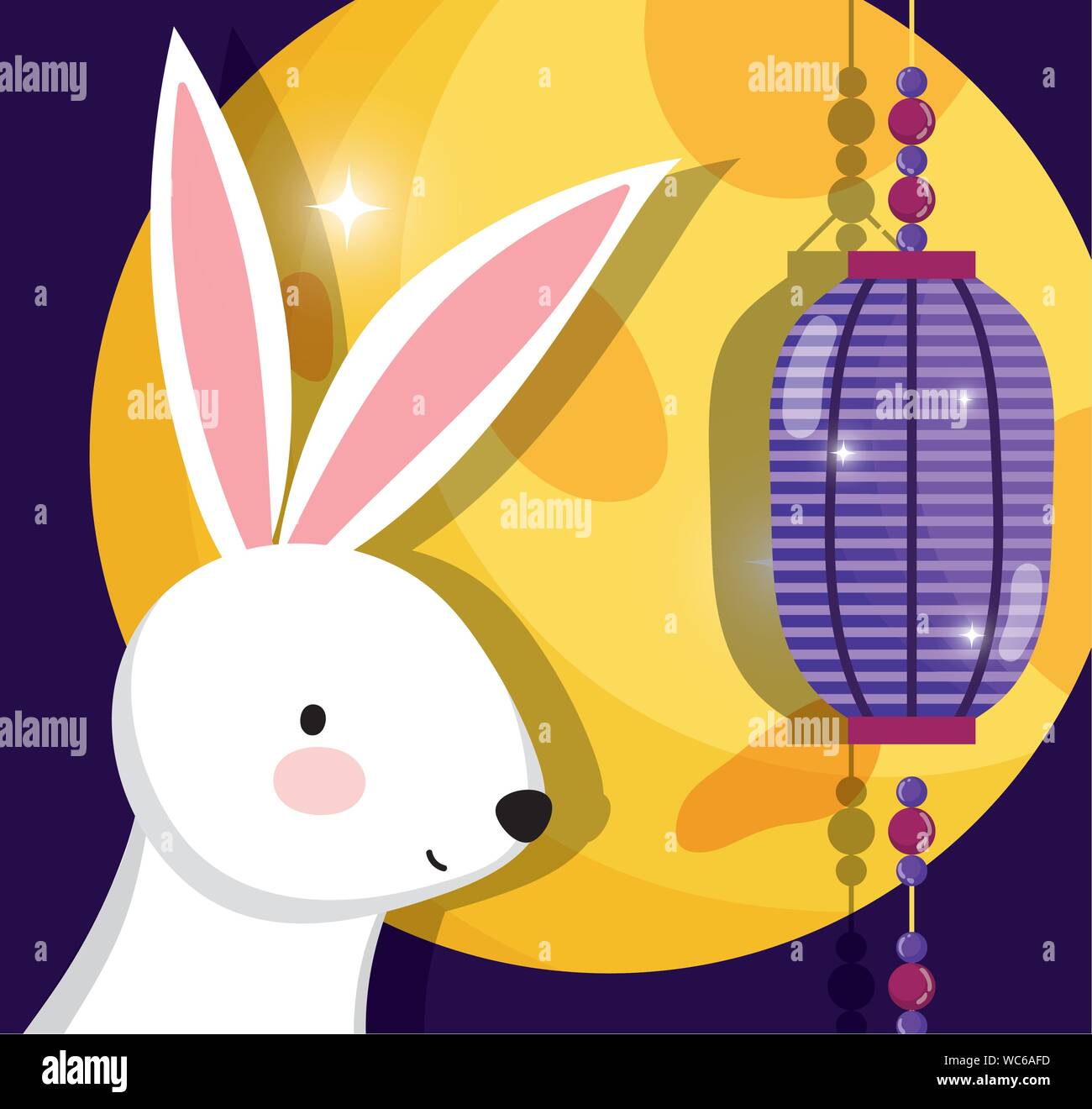 rabbit face lantern decoration happy moon festival vector illustration ...
