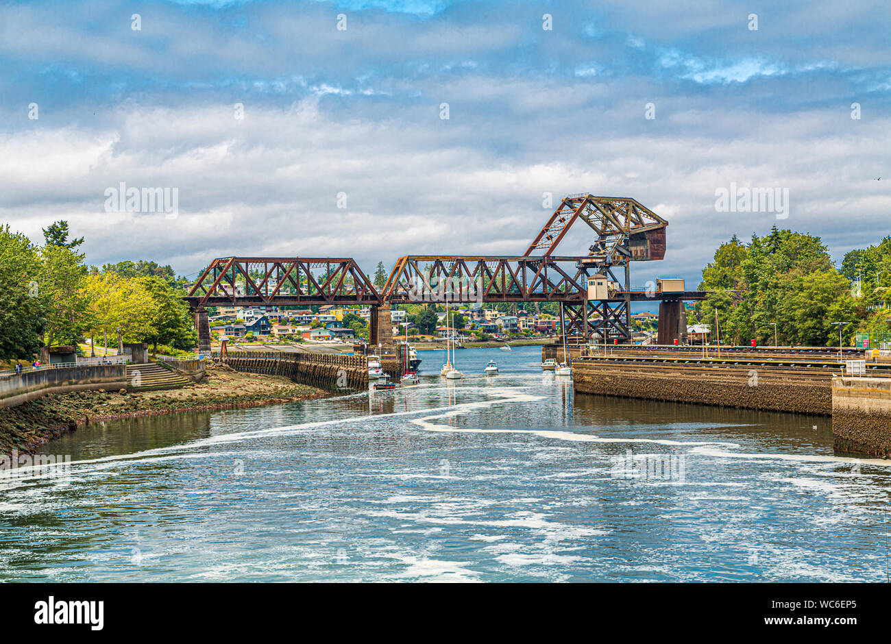 Trestle Bridge at Ballard Locks, near Seattle, Washington Stock Photo
