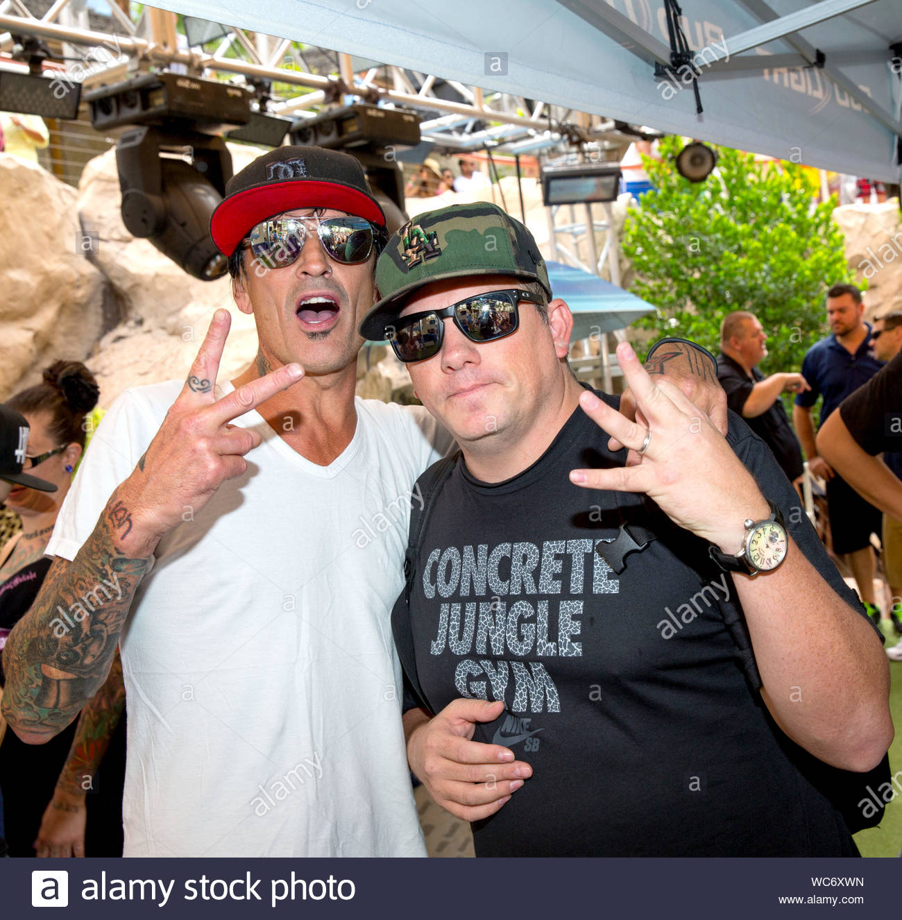 Las Vegas, NV - Tommy Lee and DJ Aero shows off their DJing skills at the  Rehab Pool Party in the Hard Rock Hotel & Casino in Las Vegas. The musician  drank