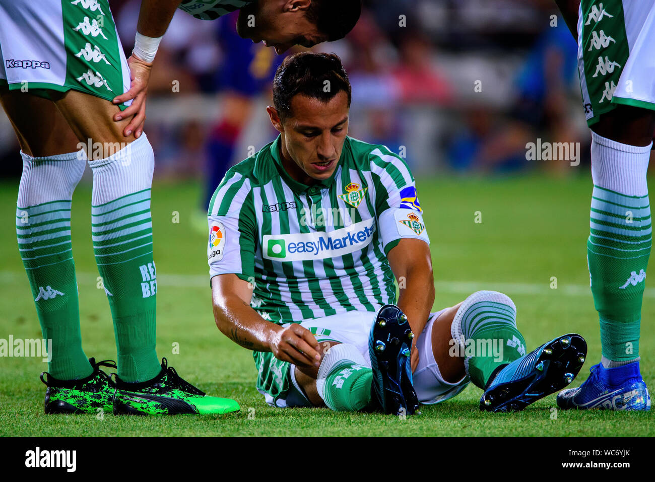 BARCELONA - AUG 25: Andres Guardado plays at the La Liga match between FC Barcelona and Real Betis at the Camp Nou Stadium on August 25, 2019 in Barce Stock Photo
