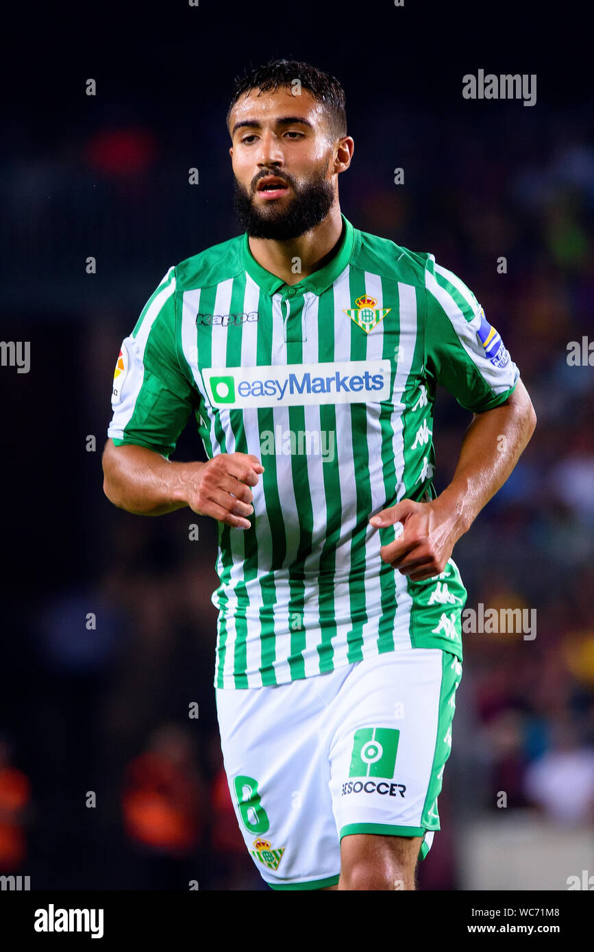 BARCELONA - AUG 25: Nabil Fekir plays at the La Liga match between FC Barcelona and Real Betis at the Camp Nou Stadium on August 25, 2019 in Barcelona Stock Photo