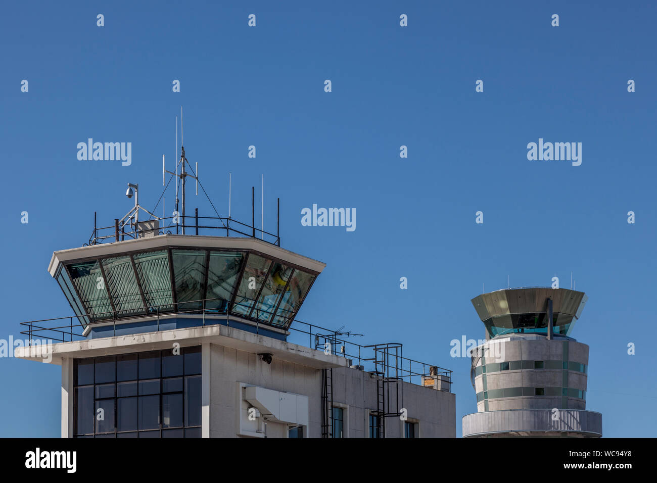 Old and New  ATC towers at CHC airport Stock Photo