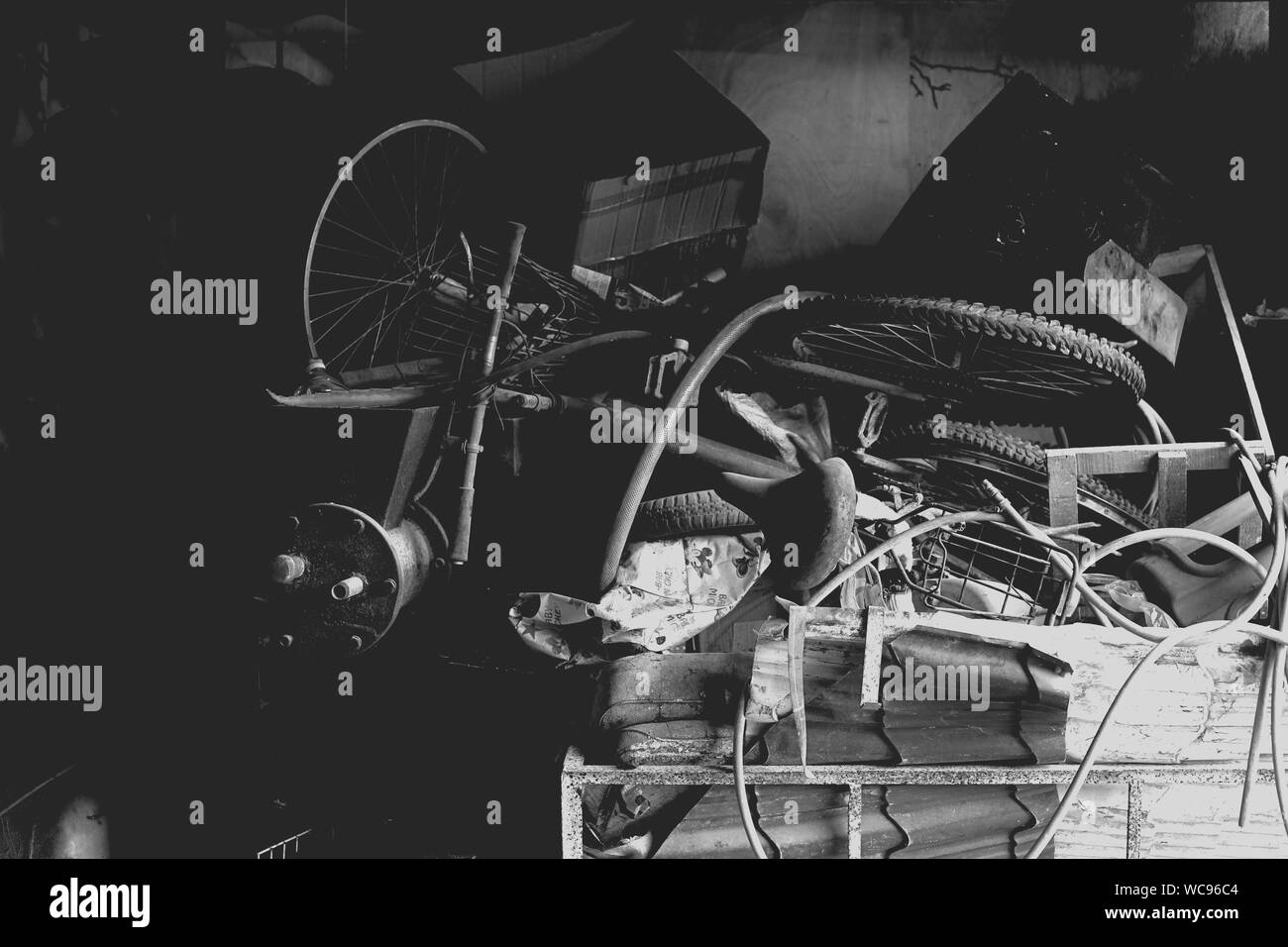 Abandoned Bicycle In Junkyard Stock Photo Alamy