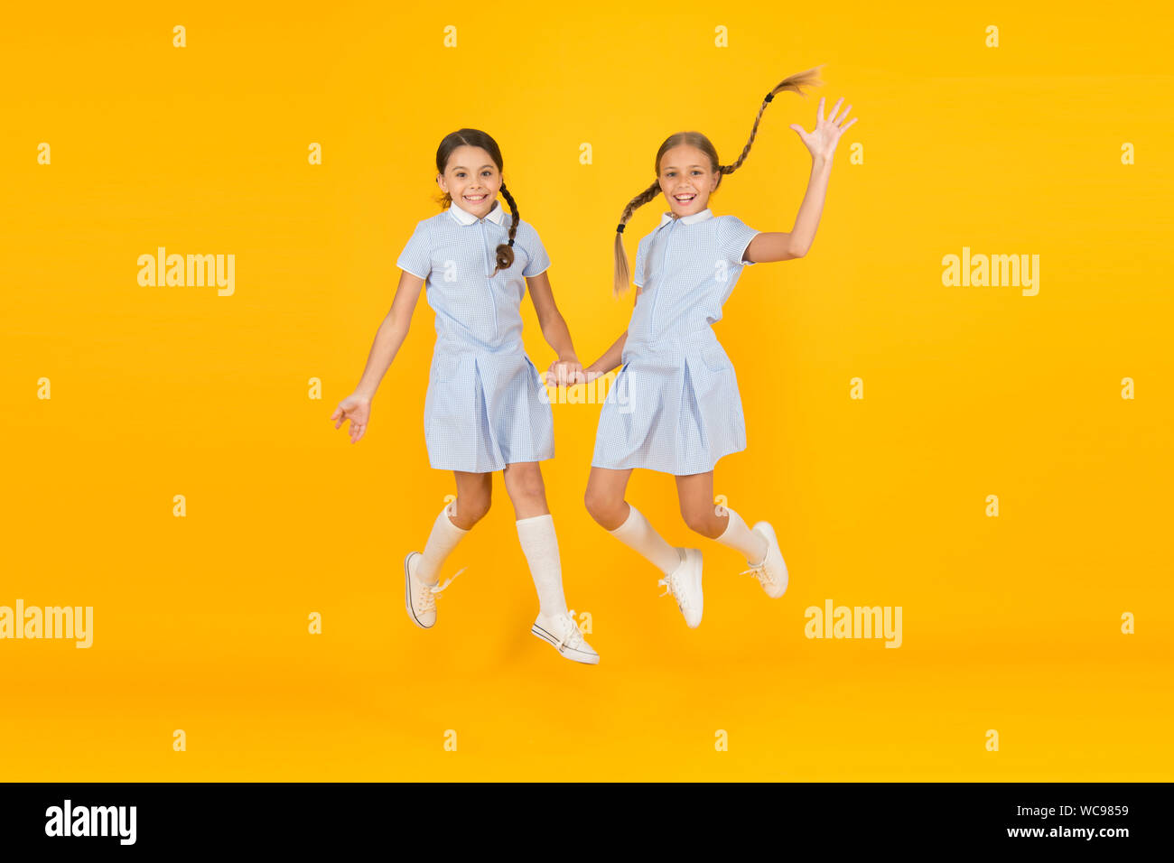 Little Girls Playing With Cute Braids Beautiful Schoolgirls