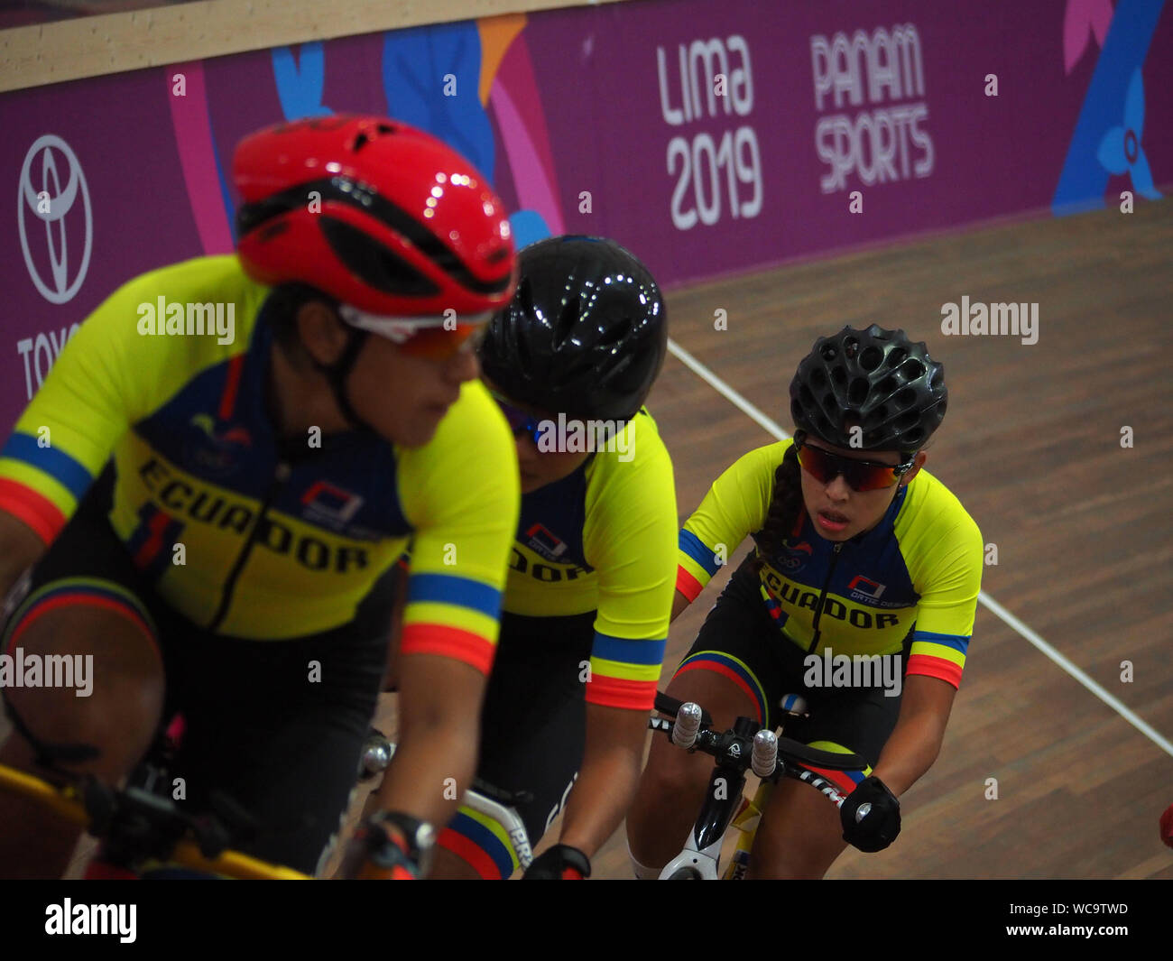 Cycling, track; Ecuador women´s team; Dayana Aguilar, Katheryne Cargua, Ariadna Herrera, Miryam Nuñez and Leslye Ojeda in action at the Lima 2019 Pan American Games Stock Photo